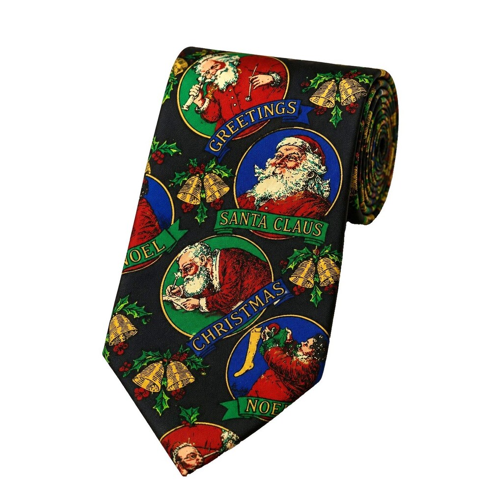 Surrey Christmas Santa Claus Novelty Necktie Holiday Tie Black Multicolor 59x4